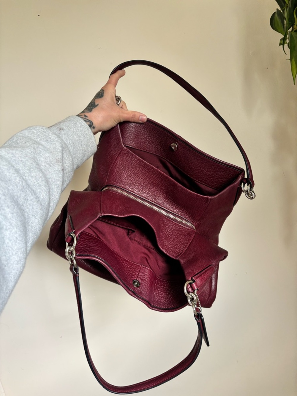 COACH Phoebe Pebbled Leather Shoulder Bag In Burgundy - Picture 4 of 9